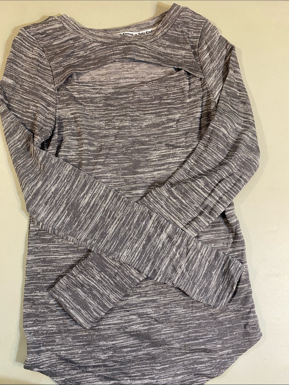Juicy Couture Gray Space-Dye Cutout Long Sleeve Tee
